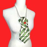 “Dainty Dapper”Green and White Striped Tie Necklace with dainty rose brooch Green Photo 2