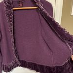 Willi Smith Purple Lambswool Angora Silk Blend Velvet Ruffled Trim Cardigan XL Photo 4