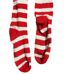 Christmas Socks Red & White Candy Cane Striped Knee High Whi Plush Cuff Costume Photo 2