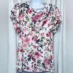 Discreet Floral Print Multicolored Short Sleeve Open Shoulder Size XL Top Photo 12