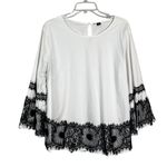 New Direction s White Black Lace Trim Bell Sleeve Blouse Plus Size 1X Career Photo 0