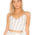 Rails NWT  White Khaki Blue Stripe Smocked Wrap Crop Top Juliana Coco Linen M Photo 0