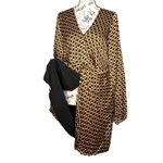 Mink Pink LARGE Gold Patterned Front Bunch Snap V Neck Valentina Mini Dress Photo 7