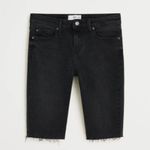 Mango  Biker Style Denim Raw Hem Bermuda Shorts in Black Photo 1