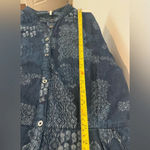 Free People Indigo Daze Denim Chambray Printed Jumpsuit Tie Sleeves Boho Size XS Photo 3