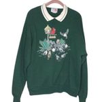 Vintage Grandma Sweatshirt with Collar Dark Green Welcome Birds Pinecone Design Size L Photo 3