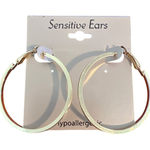 Gold Tone Large Hoop Earrings Leverback Sensitive Ears Hypoallergenic 2" New Photo 0