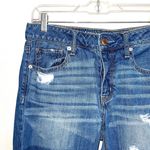 American Eagle Medium Wash Button Fly Destructed Tomgirl Jeans 2 X-long Photo 1