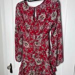 Entro  Women's Mini Long Sleeve Red Floral Western Tie Waist Ruffle Dress Medium Photo 6