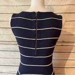 Alice + Olivia  Bolton Ottoman Pinstripe Flare Navy Blue & White Dress Size Small Photo 11