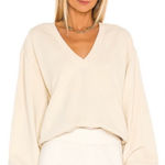 AGOLDE  Low V-Neck Balloon Sleeve Cotton Sweatshirt in Beige Neutral Photo 0