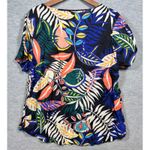 C&C California Size 1X Shirt Tropical Leaf Print 100% Linen Blouse Top Plus Photo 4