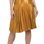 Vertigo Gold Shimmery Holiday Party Pleated Midi Skirt NWT Photo 0