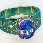 Vintage HGE Ornate Electroplated Gold & Oval Amethyst Ring Size 7 Purple Photo 0