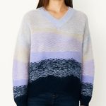 Club Monaco NEW  chunky mohair pullover sweater, lavender and navy, Oversized XS Photo 0