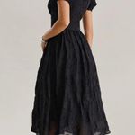 Rihoas Black Square Neck Puffed Sleeve Midi Dress Size M Photo 4