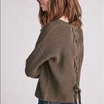 Lucky Brand Pullover Knit Olive Green Lace Back Tie Sweater Size L Photo 1