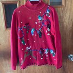 Vintage Ugly Christmas Sweater Red Turtleneck With Reindeer And Stockings Size Medium Photo 0