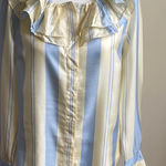 J.Crew Collection Ruffle Striped Silk Satin Long Sleeve Button Down Blouse Photo 0