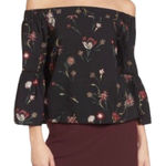 Lost + Wander ‎ Black Fleur Floral Off The Shoulder Bell Sleeve Top Size S Photo 0