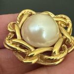 Givenchy Vintage Signed Gold Tone Rope Faux Pearl Center Clip On Earrings 17g. Photo 9