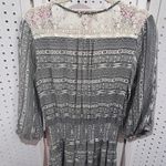 Flying Tomato  Boho Aztec Print Embroidered Lace Trimmed Smocked Waist Dress M Photo 6