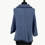 Vintage 80s Handmade Baby Alpaca Knit Cape Poncho Funnel Neck | Sz Medium | Blue Photo 3
