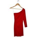 Boston Proper  One Shoulder Long Sleeve Ruched Bodycon Christmas Dress Red 0 Photo 7
