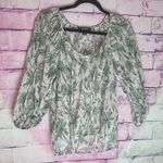 Karen Kane  SHEER LIGHTWEIGHT COTTON ZEBRA PALM TREE NATURE PRINTED TASSEL BLOUSE Photo 0