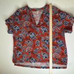 Wonderly  Floral Blouse Size PXL Red Gauzy Cotton Lightweight Flowy Boho Artsy Photo 6