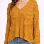 Hippie Rose  Mustard Yellow Ribbed V Neck Long Sleeve Cropped Sweater Top Size S Photo 0