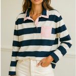 Crown & Ivy  100% Cotton Oversized Preppy Coastal Stripe Polo Shirt Medium Photo 2
