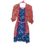 SALONI Blue Pink Grace in Foxglove Meadow Print 100% Silk Dress Size 2 Photo 3