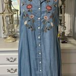 Terre Bleue Summer Embroider Button Denim Look Dress Casual Lightweight Womens M Size M Photo 7
