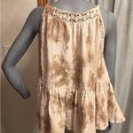 Aerie Tie Dye Babydoll Tank Beige Square Neck Boho Lagenlook Crochet Flowy Sz L Photo 3