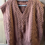 POL  V-Neck Cable Knit Sweater Vest - Brown Photo 0