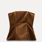 ZARA NWOT Velvet Corduroy Strapless Top Off The Shoulder Square Neck Small Photo 7