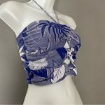 ZARA Halter Crop Top Blue Tropical Size Small Cut-Outs Women Beachy Palm Leaves Photo 7