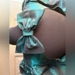 Vintage 80s Dance Allure taffeta bow midi formal dress, size small Blue Photo 6