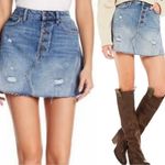 Free People  Distressed Denim Button Fly Miniskirt Sz 25 Photo 1
