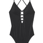 Victoria's Secret Negril Plunge One Piece Black Sexy VNeck Bathing Suit Small Photo 2