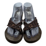 Yellow Box Vintage Y2K Brown Beaded Wedge Flip Flop Sandals Beaded Embellished Size 8 Photo 0