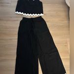 NEW Black 2 Piece Set Outfit Trendy Career Linen Blend Scalloped Trim M Size M Photo 1