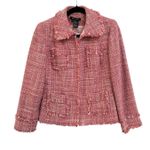 Etcetera Pink Preppy Coquette Tweed Fringe Wool Blend Jacket Blazer Size 8 Photo 0