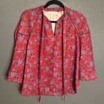 See By Chloe  Women’s Red and Blue Floral Sweetheart Crepe Top Blouse Size 34 XS Photo 0