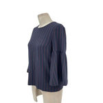 Ganni Clark Bell Sleeve Blouse Navy Blue Red Pinstripe Size 34 / US 2 Photo 3