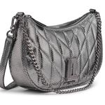 Karl Lagerfeld NWOT Lafayette Shoulder Bag Sequns 100% Goat Leather Grey Photo 12