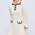 Cider KNIT COLLAR CONTRASTING BINDING LETTUCE TRIM MINI DRESS Ivory Black Small Photo 9