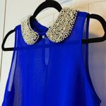 Dizzylissy Royal Blue Sleeveless Top with Beaded Collar Photo 3