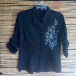 FANG XL Black White Silver Button Down Shirt Top Size M Photo 0